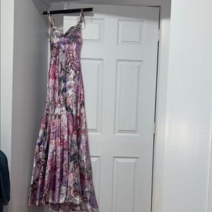 Mary L Couture Pink and Purple Floral Maxi Dress